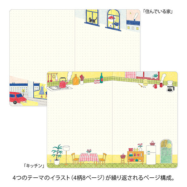 Yuru Log is a notebook series that allows anyone to easily keep a record of their daily lives in a "loose and fun" way. Yuru means Relax and Log stand for Record. It is perfect for people who want to enjoy recording their daily lives while decorating their notebooks or diaries but are not good at layout or drawing, or for beginners who are interested but find it difficult to get started.

The "Lifestyle Pattern" is a design created by illustrator Rie Koizumi, known for her casual, gentle touch drawn with co