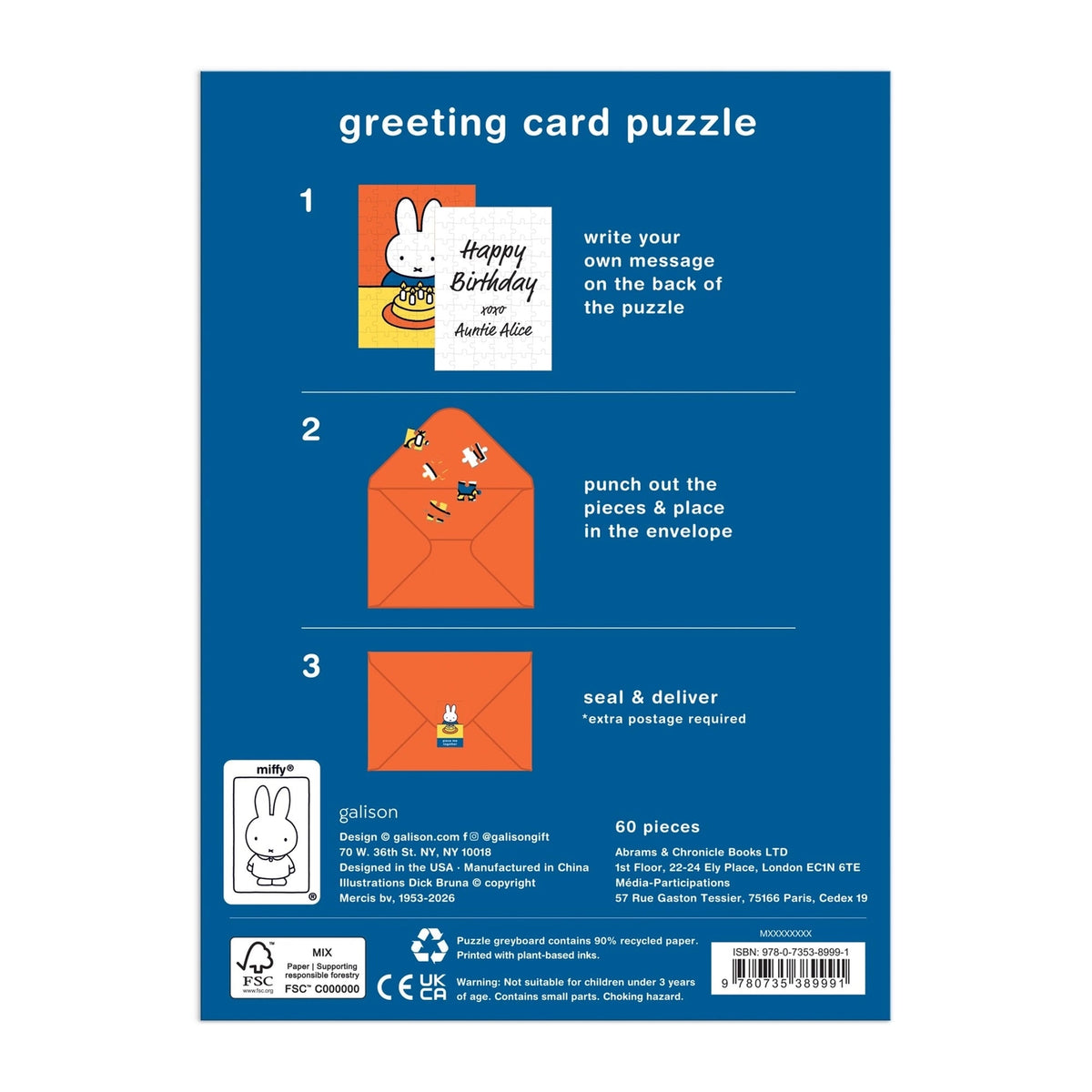 Celebrate a special day in a playful and memorable way with the Miffy Birthday Greeting Card Puzzle from Galison.