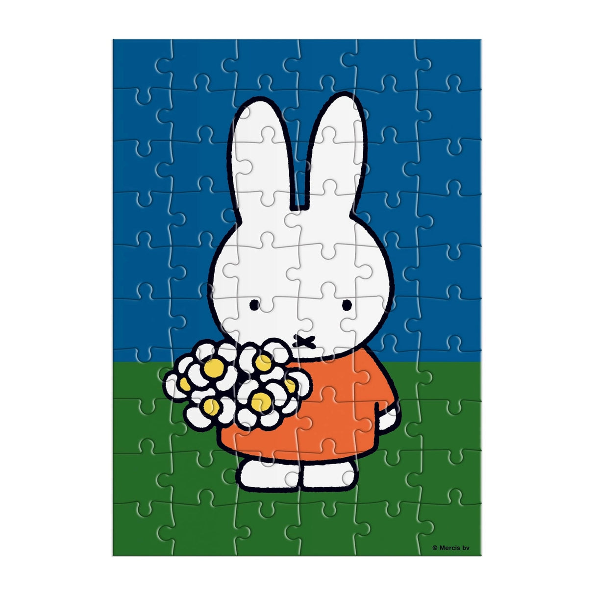 Discover the charm of Miffy, Dick Bruna's iconic character beloved by generations worldwide. Created in 1955 from bedtime stories told during a vacation in the Netherlands, Miffy has become a global icon. Send a puzzle in the mail to someone you love with the Miffy with Flowers Greeting Card Puzzle. Simply write your note on the back of the assembled puzzle, break apart the pieces, and seal the envelop before mailing to your loved one! Only 60 pieces and perfect for Miffy enthusiasts of all ages, it deliver
