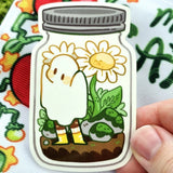 Daisies and a ghost in a mason jar on translucent sticker film!

This cute sticker is perfect for decorating your laptop, phone case, or skateboard, and including in your sticker book!