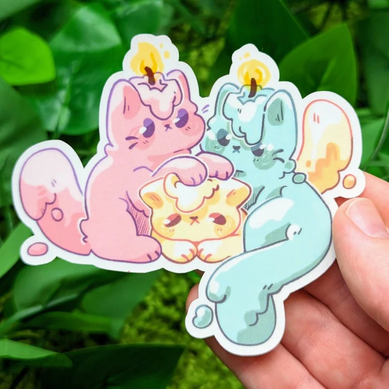 ❤ CANDLE KITTENS STICKERS ❤

These little kitties are playing with fire!!!
These cute stickers are perfect for decorating your sketchbook cover, laptop, phone case, skateboard, and more!

____________

Size: - 3.1x3.6"
Materials: Laminated Waterproof/Weatherproof Material