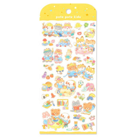 A sticker sheet that depicts the small drama of everyday life woven by a group of six good friends. The plump form and childlike humorous expression will add a healing touch just by attaching it to a notebook or card!

• This package includes 1 sheet of sticker
• Material: Transparent PET, Matte varnish
• Package measures approx. 8" x 3.5"
• Made in Japan