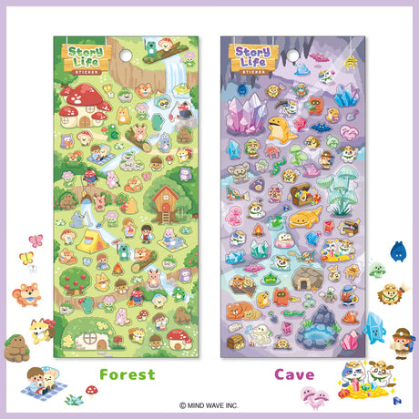 A sticker sheet that depicts the activities of everyday life that goes on in the forest. The plump form and childlike humorous expression will make you feel like you've stepped into the world of a game, a bright and colorful addition to your pages.

• This package includes 1&nbsp;sheet of sticker
• Material: Transparent PET
• Package measures approx. 8" x 3.5"
• Made in Japan