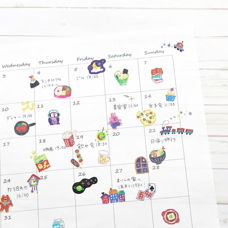 A sticker sheet that features vivid and colorful images for daily living. These stickers are perfect for journaling, scrapbooking, and marking your calendar.