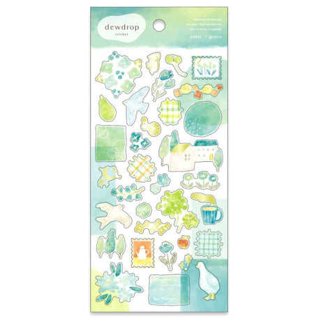 Packaged stickers with watercolor designs on a white background