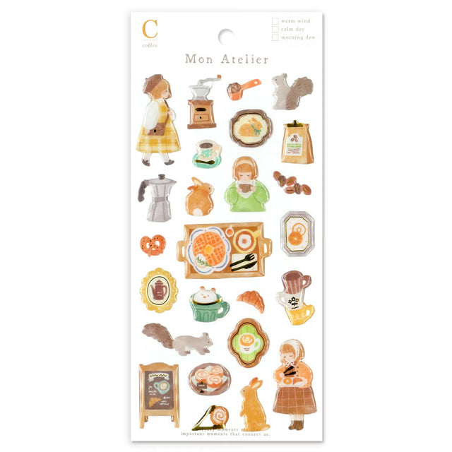 A small three-dimensional sticker is now available! This collection of Mon Atelier sticker sheets has 6 different variations to cover all your favorite things!

You can enjoy these cozy puffy stickers with gold accents anywhere. Use these stickers on your planner, cards, photo album, frames, gift wrap, stationery, scrapbook pages, calendars and more.

Includes ONE sticker sheet.