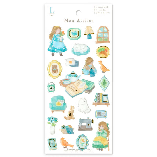 A small three-dimensional sticker is now available! This collection of Mon Atelier sticker sheets has 6 different variations to cover all your favorite things!

You can enjoy these cozy puffy stickers with gold accents anywhere. Use these stickers on your planner, cards, photo album, frames, gift wrap, stationery, scrapbook pages, calendars and more.

Includes ONE sticker sheet.
