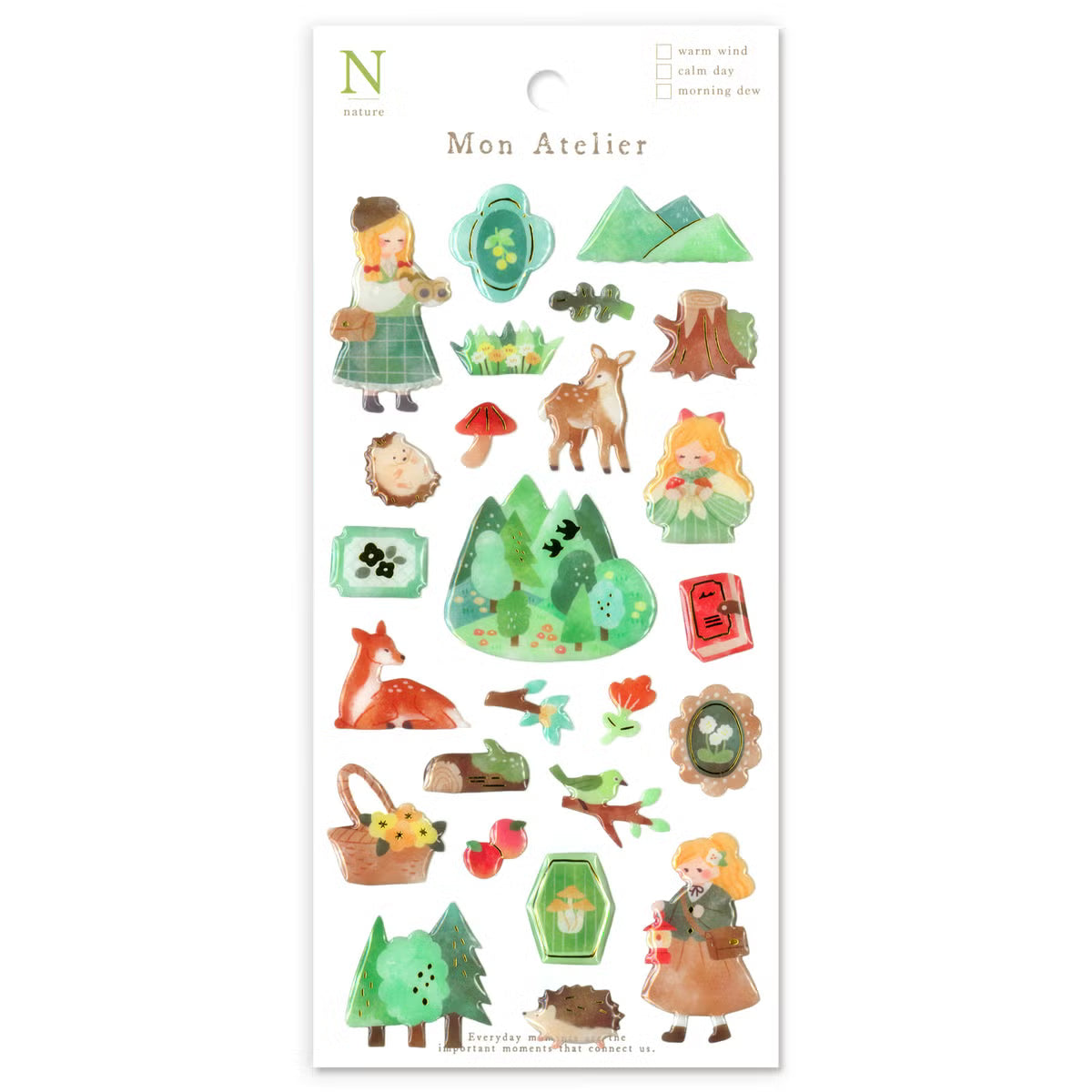 A small three-dimensional sticker is now available! This collection of Mon Atelier sticker sheets has 6 different variations to cover all your favorite things!

You can enjoy these cozy puffy stickers with gold accents anywhere. Use these stickers on your planner, cards, photo album, frames, gift wrap, stationery, scrapbook pages, calendars and more.

Includes ONE sticker sheet.