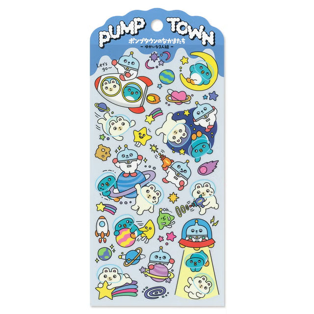 The daily lives of creatures living in the always fun 'Pump Town' are now available as stickers! Whether you're excited or lazy, it's a town where you can do anything. These stickers are perfect for journaling, scrapbooking, and marking your calendar.&nbsp;

• This package includes 1&nbsp;sheet of sticker
• Material: PET Tape
• Package measures approx. 8" x 3.5"
• Made in Japan