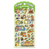 The daily lives of creatures living in the always fun 'Pump Town' are now available as stickers! Whether you're excited or lazy, it's a town where you can do anything. These stickers are perfect for journaling, scrapbooking, and marking your calendar.&nbsp;

• This package includes 1&nbsp;sheet of sticker
• Material: PET Tape
• Package measures approx. 8" x 3.5"
• Made in Japan