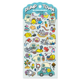 The daily lives of creatures living in the always fun 'Pump Town' are now available as stickers! Whether you're excited or lazy, it's a town where you can do anything. These stickers are perfect for journaling, scrapbooking, and marking your calendar.&nbsp;

• This package includes 1&nbsp;sheet of sticker
• Material: PET Tape
• Package measures approx. 8" x 3.5"
• Made in Japan
