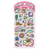 The daily lives of creatures living in the always fun 'Pump Town' are now available as stickers! Whether you're excited or lazy, it's a town where you can do anything. These stickers are perfect for journaling, scrapbooking, and marking your calendar.&nbsp;

• This package includes 1&nbsp;sheet of sticker
• Material: PET Tape
• Package measures approx. 8" x 3.5"
• Made in Japan