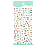Sheet of small animal stickers with 'poko time seal' branding on a white background