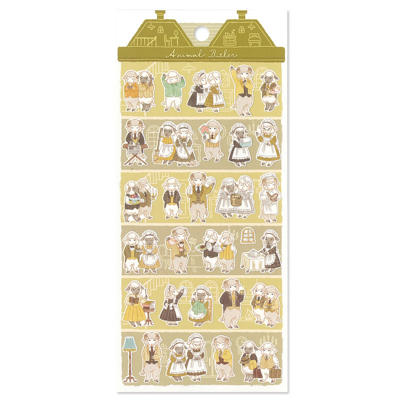 Pack of stickers with illustrated characters on a white background