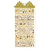 Pack of stickers with illustrated characters on a white background