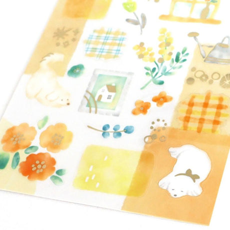 Set of decorative paper sheets with floral, checkered, and animal designs on a white background.