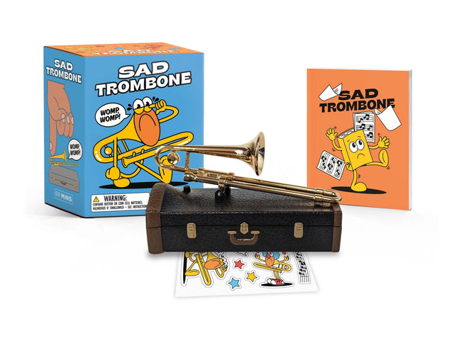 Womp, womp!

This Sad Trombone, positioned on trombone case base, includes everything you need to create a soundtrack for your epic fails:

Plays music: plays the notorious womp-womp-womp-womp sound when the trombone is slightly tilted
Trombone replica: Includes a 3" replica of a real trombone resting on a trombone case base
Includes Stickers: Two sticker sheets to decorate and personalize your trombone case.
Illustrated Mini book: Includes a 32-page mini book about the origins of the sad trombone notes and