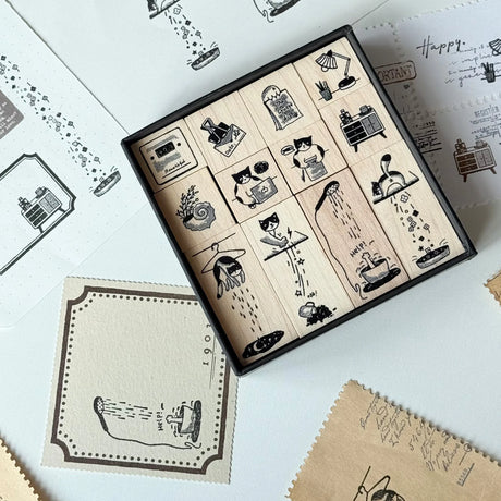Meet the cat who makes Mondays magical. Our Mischievous Cat Stamp Set illustrates her morning routine—from coffee cup mischief to dramatic stretches and playful distractions. She’s cute, a little chaotic, and endlessly relatable. Use these stamps to decorate your spreads and give your week a lighthearted, whimsical start.

Easy to clean with ordinary alcohol wipe, alcohol gel, or special seal cleaner.

Brand: WT (The Washi Tape Shop)
Box size: 10cm × 10cm × 3.5cm
Stamp size:
22mm x 20mm x 4 pieces
22mm x 24