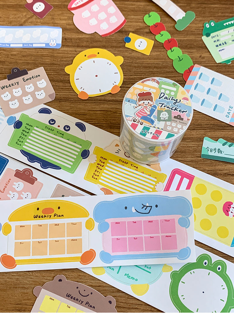 Molinta - Daily Tracker Washi Sticker Roll Sticky Notes Kiss Cut Tracker