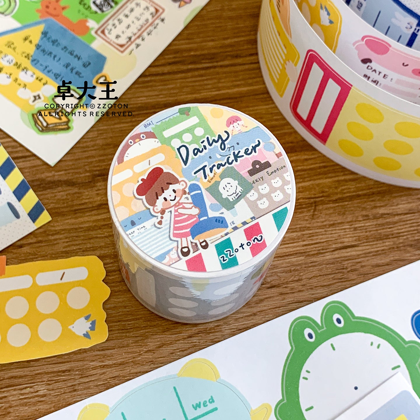 Molinta - Daily Tracker Washi Sticker Roll Sticky Notes Kiss Cut Tracker Sticker