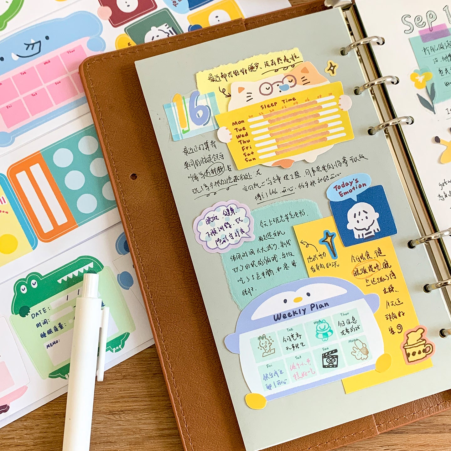 Molinta - Daily Tracker Washi Sticker Roll Sticky Notes Kiss Cut Tracker Sticker Die Cut Journaling