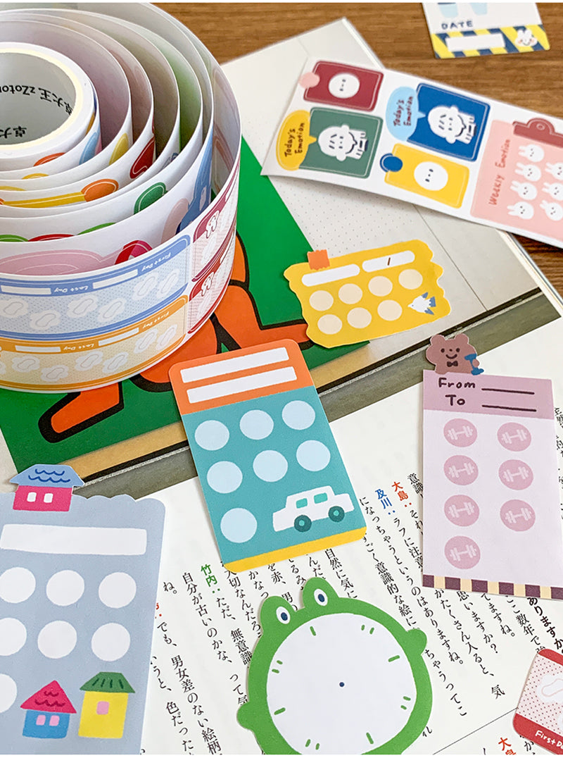 Molinta - Daily Tracker Washi Sticker Roll Sticky Notes Kiss Cut Tracker Sticker Die Cut Journaling Washi Tapes
