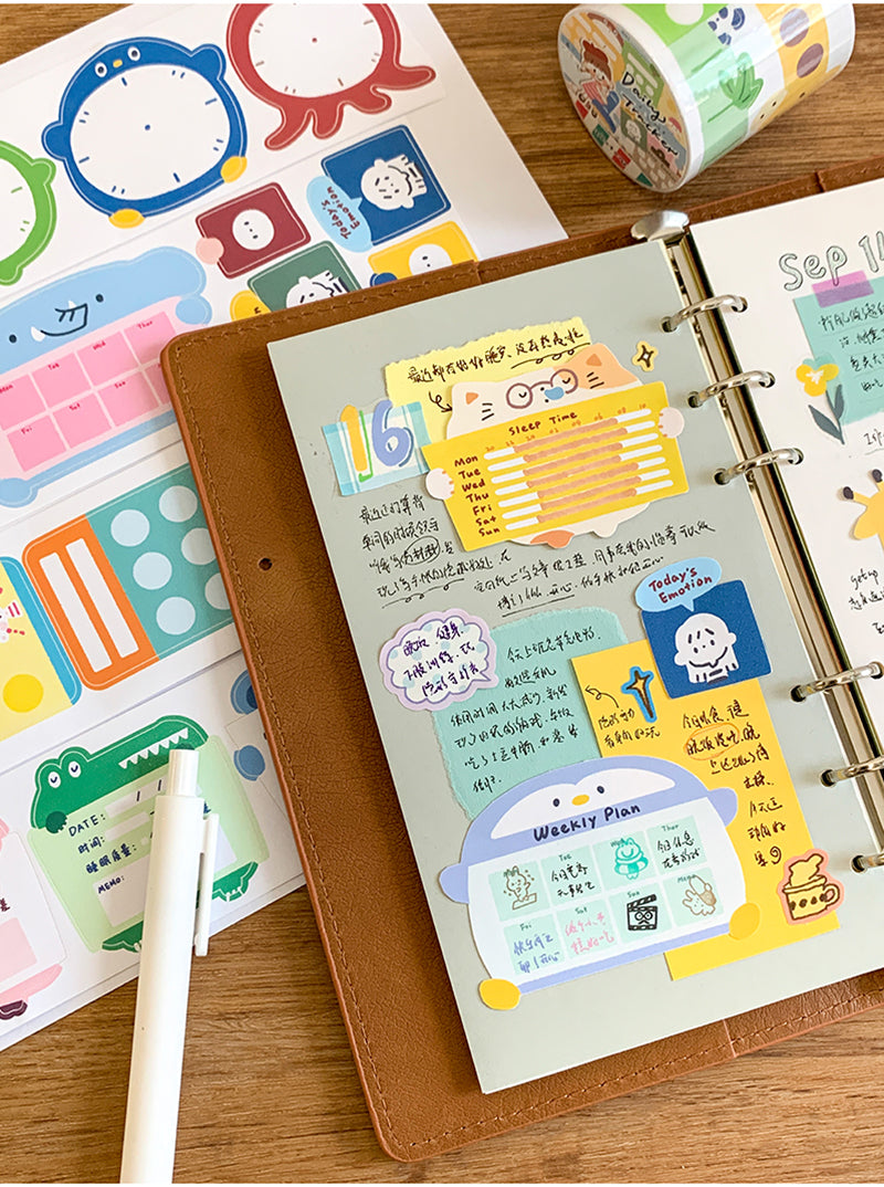 Molinta - Daily Tracker Washi Sticker Roll Sticky Notes Kiss Cut Tracker Sticker Die Cut Journaling Washi Tapes Planner