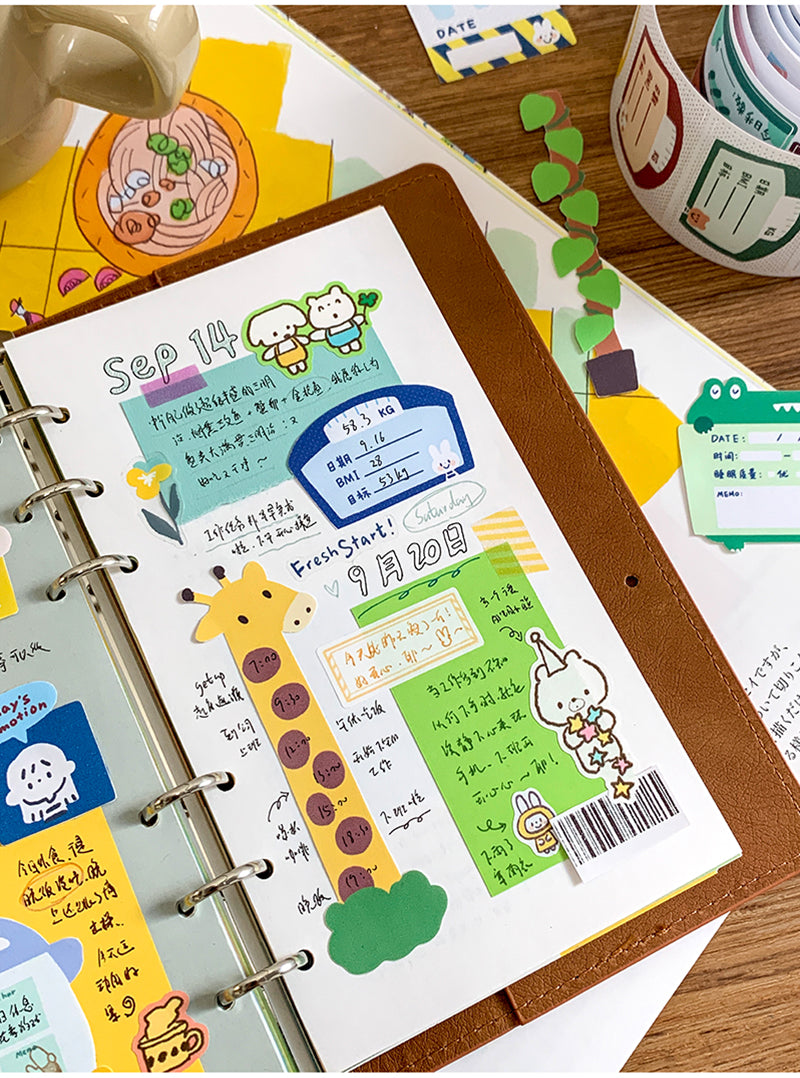 Molinta - Daily Tracker Washi Sticker Roll Sticky Notes Kiss Cut Tracker Sticker Die Cut Journaling Washi Tapes Planners