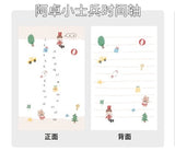 Molinta - Little Soldier Timeline A7 Memo Pad

Enjoy 20 sheets of this little soldier inspired memo pad with numbers to represent a timeline to add to your writing experience!

Specifications: 80mmx120mm
Material: 120g white kraft paper
Number of pages: 20