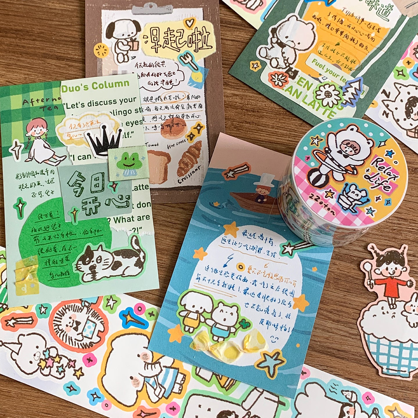 Molinta - Relax Life Sticker Roll Doodle Style Kiss Cut Washi Tape Journal