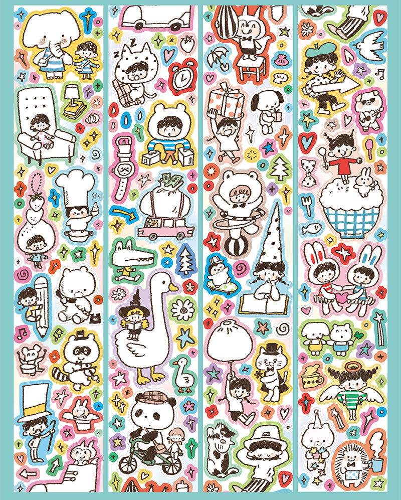 Molinta - Relax Life Sticker Roll Doodle Style Kiss Cut Washi Tape Journal Spreads Writable Paper Cute
