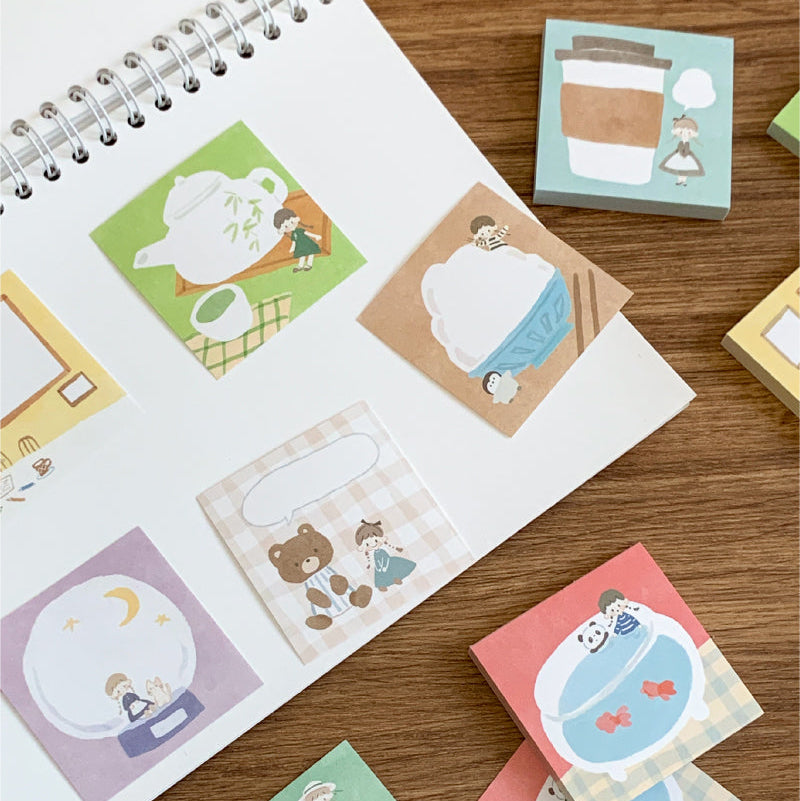 Molinta - Tea Tasting Sticky Notes

Take notes or decorate your planner with this cute sticky note set! Perfect for jotting quick reminders, marking pages, or decorating your journal, this petite sticky note pad brings adorable vibes to your everyday stationery routine.

With 12 different designs to choose from, you can pick your favorites or collect the whole set.

50mm x 50mm (Approx 2in x 2in)
120g white kraft paper
50 pages

Includes 1 pattern