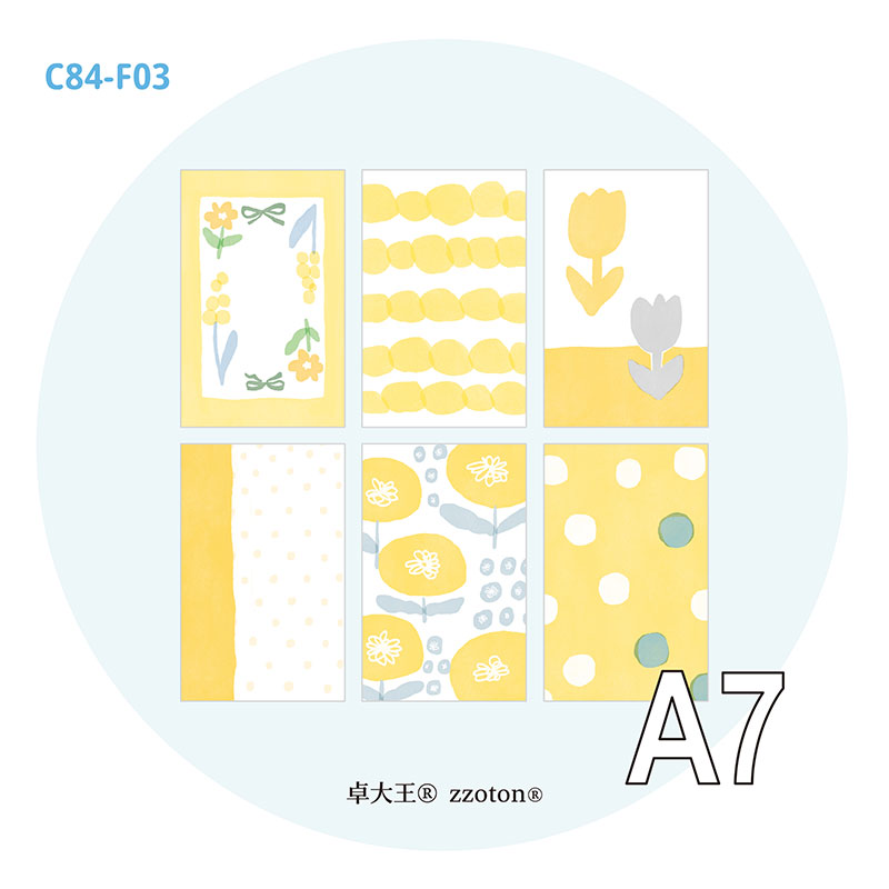 Molinta - Warm Yellow Permeates A7 Memo Sheets

Enjoy these cute memo sheets with 6 different patterns front and back! 4 pages of each pattern.

Specifications: 80mmx120mm
Material: 120g cotton paper

Number of pages: 24