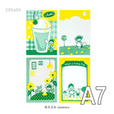 Molinta - Yellow and Green A7 Memo Pad

This includes 4 different designs that were created through a risograph printing process to achieve a nostalgic feel. The colors vary in depth, and the images on each sheet will have slight color registration deviations which is the unique feature of RISO printing.

Specifications: 80mmx120mm
Material: 100g cotton paper

Number of pages: 16