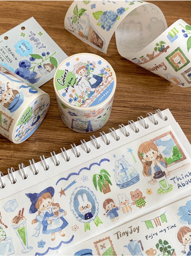Molinta Colors: Dark Blue, Brown, and Green Washi Tape 2 Kiss Cut Washi zzoton Molinta Washi
