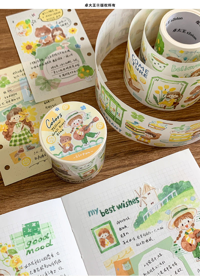 Molinta Colors: Yellow, Grass Green, and Blue Washi Tapes zzoton Journaling
