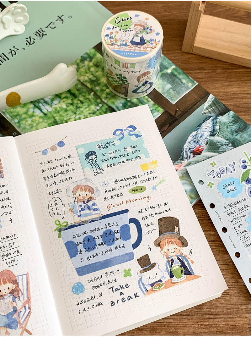 Molinta Dark Blue, Brown, and Green Washi Tape 2 Kiss Cut Washi zzoton Molinta Washi