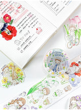 Molinta Flower Garden Washi Sticker Roll Rainy Day Washi Tape Die Cut Floral journaling