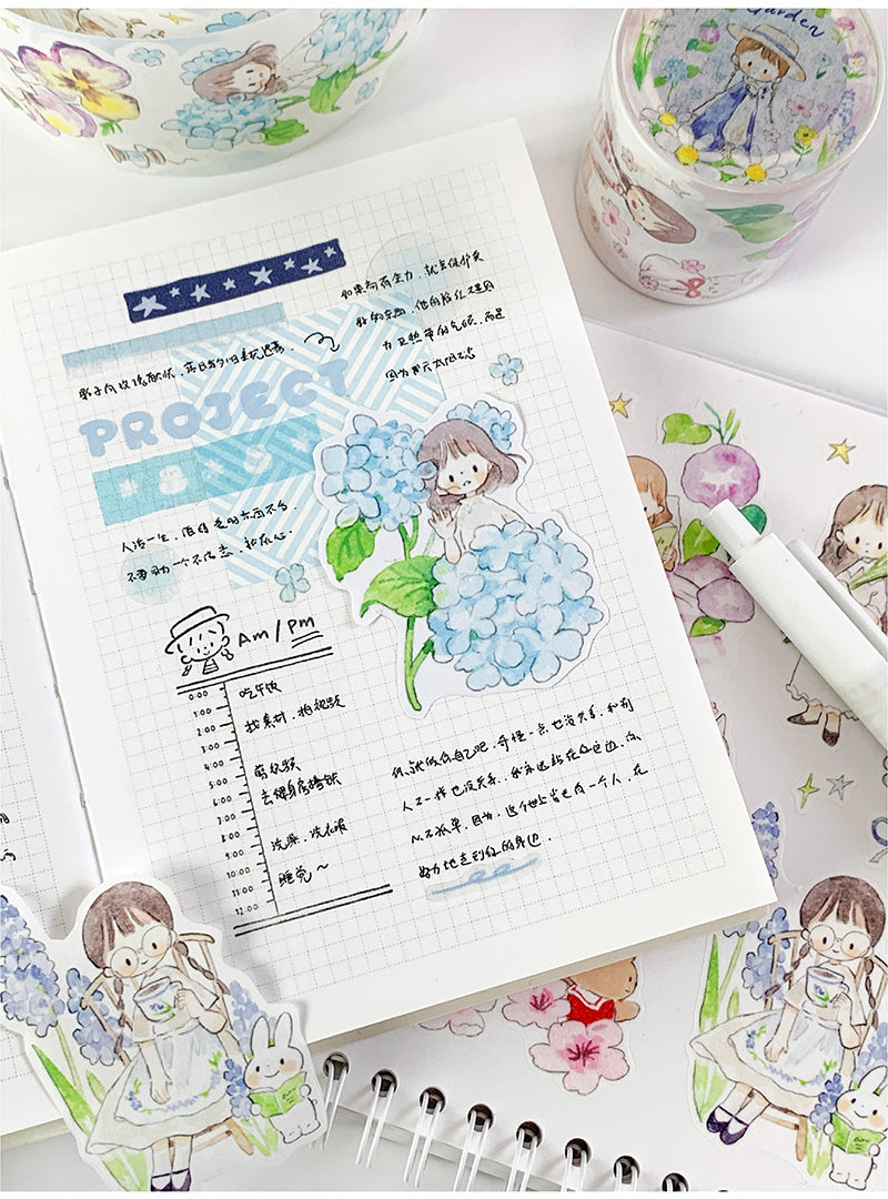 Molinta Flower Garden Washi Sticker Roll Rainy Day Washi Tape Die Cut Floral journaling Hydrangea