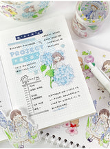 Molinta Flower Garden Washi Sticker Roll Rainy Day Washi Tape Die Cut Floral journaling Hydrangea