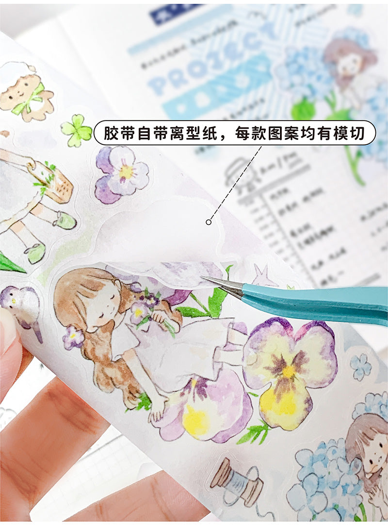 Molinta Flower Garden Washi Sticker Roll Rainy Day Washi Tape Die Cut Floral journaling Hydrangea kiss cut