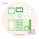 Molinta M5 Memo Sheets - Green Story

Enjoy these cute memo sheets with 6 different patterns front and back! With 4 sheets of each pattern, you get a generous stack of beautifully coordinated designs that fit effortlessly into any M5 setup.

Specifications: 67mm x 105mm
Material: 120g cotton paper

Double-sided
Number of pages: 24