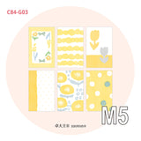 Molinta M5 Memo Sheets - Warm Yellow Permeates

Enjoy these cute memo sheets with 6 different patterns front and back! With 4 sheets of each pattern, you get a generous stack of beautifully coordinated designs that fit effortlessly into any M5 setup.

Specifications: 67mm x 105mm
Material: 120g cotton paper

Number of pages: 24
Double-sided