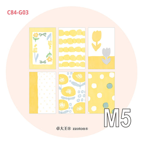 Molinta M5 Memo Sheets - Warm Yellow Permeates

Enjoy these cute memo sheets with 6 different patterns front and back! With 4 sheets of each pattern, you get a generous stack of beautifully coordinated designs that fit effortlessly into any M5 setup.

Specifications: 67mm x 105mm
Material: 120g cotton paper

Number of pages: 24
Double-sided