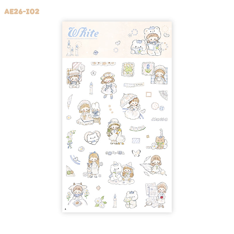 Molinta Sticker Sheet - White

Celebrate your love for the color white with this charming Molinta sticker sheet. Featuring adorable illustrations in Molinta’s signature whimsical style, these stickers are perfect for decorating planners, journals, scrapbooks, and happy mail.

105x148mm
Material: Japanese Paper
Includes 2 sticker sheets