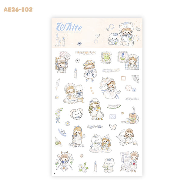 Molinta Sticker Sheet - White

Celebrate your love for the color white with this charming Molinta sticker sheet. Featuring adorable illustrations in Molinta’s signature whimsical style, these stickers are perfect for decorating planners, journals, scrapbooks, and happy mail.

105x148mm
Material: Japanese Paper
Includes 2 sticker sheets