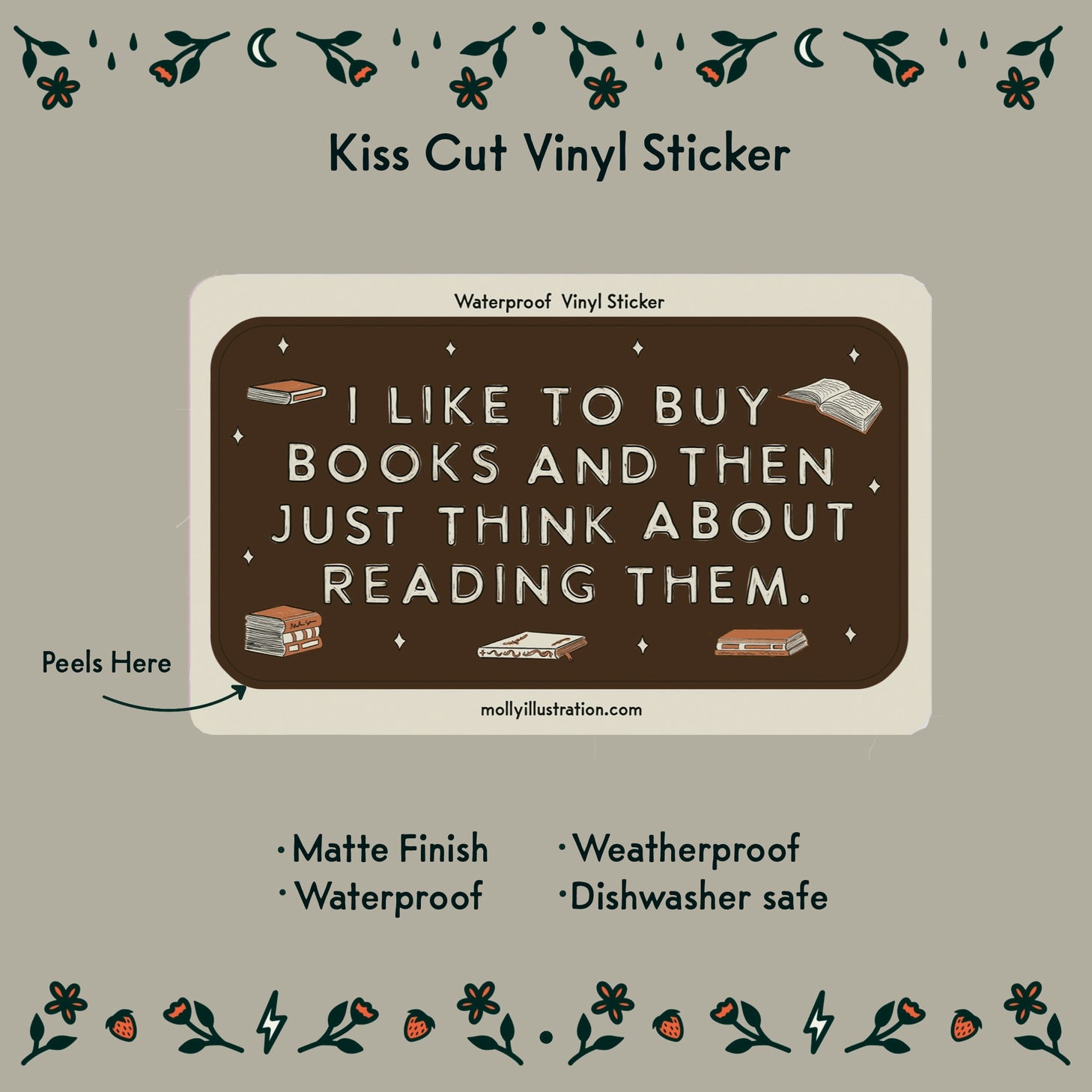 This kiss cut sticker of my original artwork is printed on waterproof vinyl. Perfect for water-bottles, laptops, notebooks, helmets, bikes, skateboards and more.