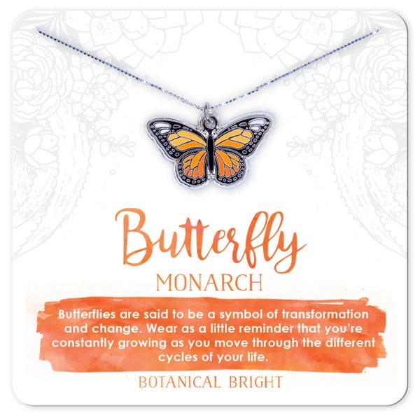 Monarch Butterfly Charm Necklace Silver Plated