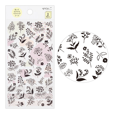 "Monotone floral pattern" is packed with many simple flowers that bloom in the field.



A wide variety of sticker designs to use with your notebook

These peel-and-stick washi stickers will make your daily records more fun. Simply stick them freely on the margins of your notebook to create a gorgeous page. &nbsp;It comes in a pack of 2 sheets, a small size that is perfect for&nbsp;monthly blocks and a large size that is convenient for filling in the blanks.