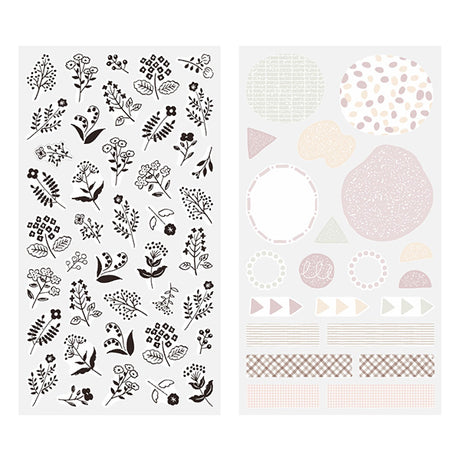 "Monotone floral pattern" is packed with many simple flowers that bloom in the field.



A wide variety of sticker designs to use with your notebook

These peel-and-stick washi stickers will make your daily records more fun. Simply stick them freely on the margins of your notebook to create a gorgeous page. &nbsp;It comes in a pack of 2 sheets, a small size that is perfect for&nbsp;monthly blocks and a large size that is convenient for filling in the blanks.